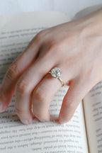 Old Mine Round Cut Moissanite Engagement Ring, Solid Gold Proposal Ring