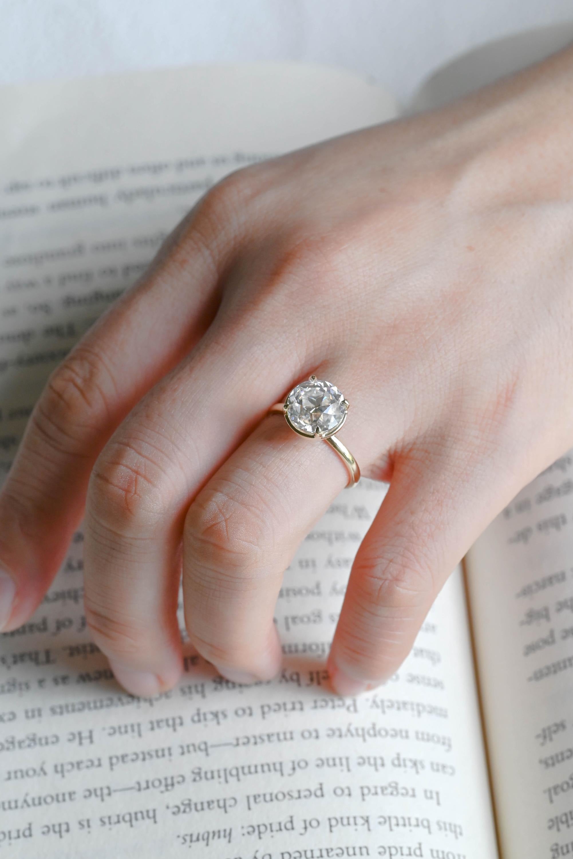 Old Mine Round Cut Moissanite Engagement Ring, Solid Gold Proposal Ring