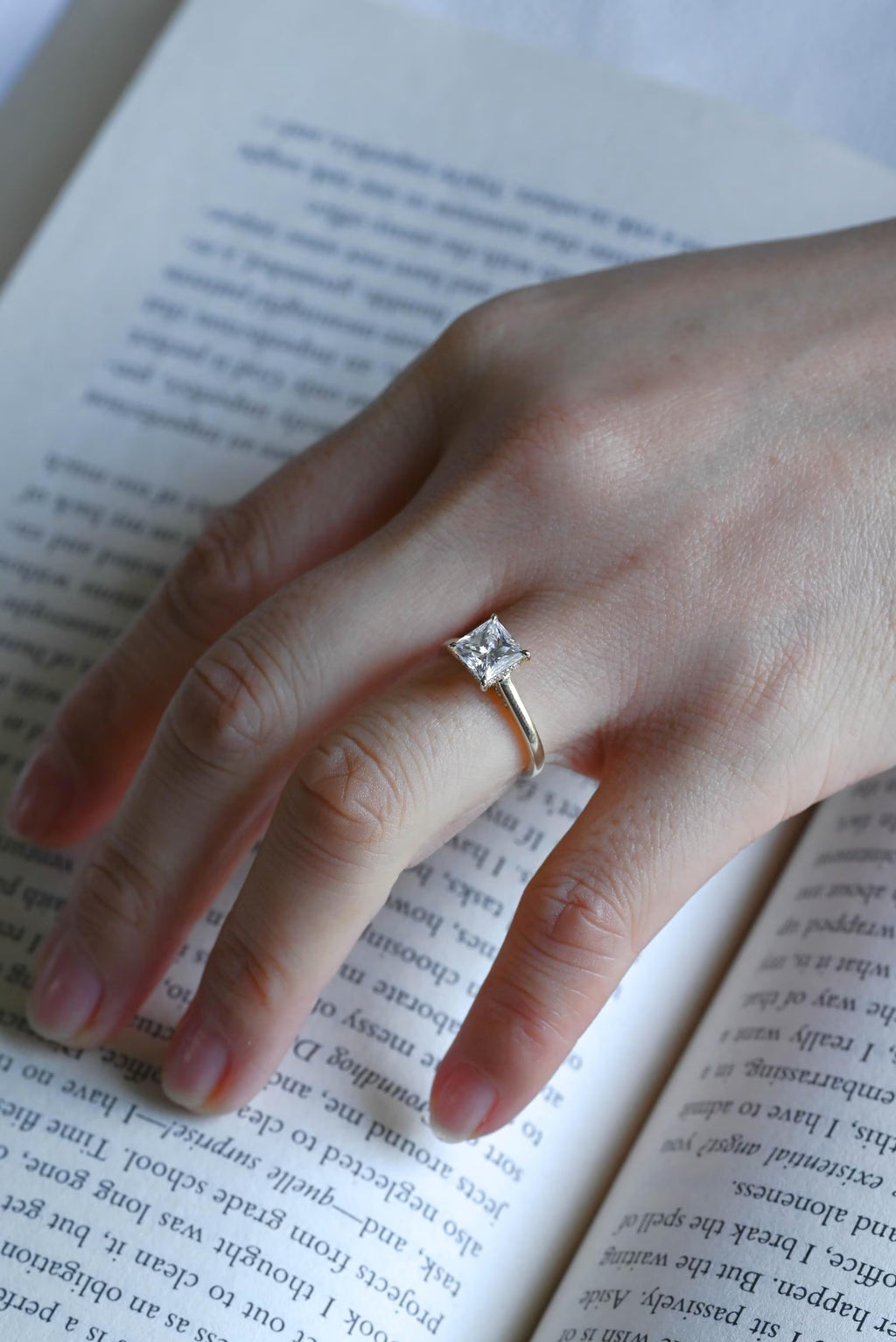 Solid Gold Princess Cut Moissanite Engagement Ring, Promise Ring