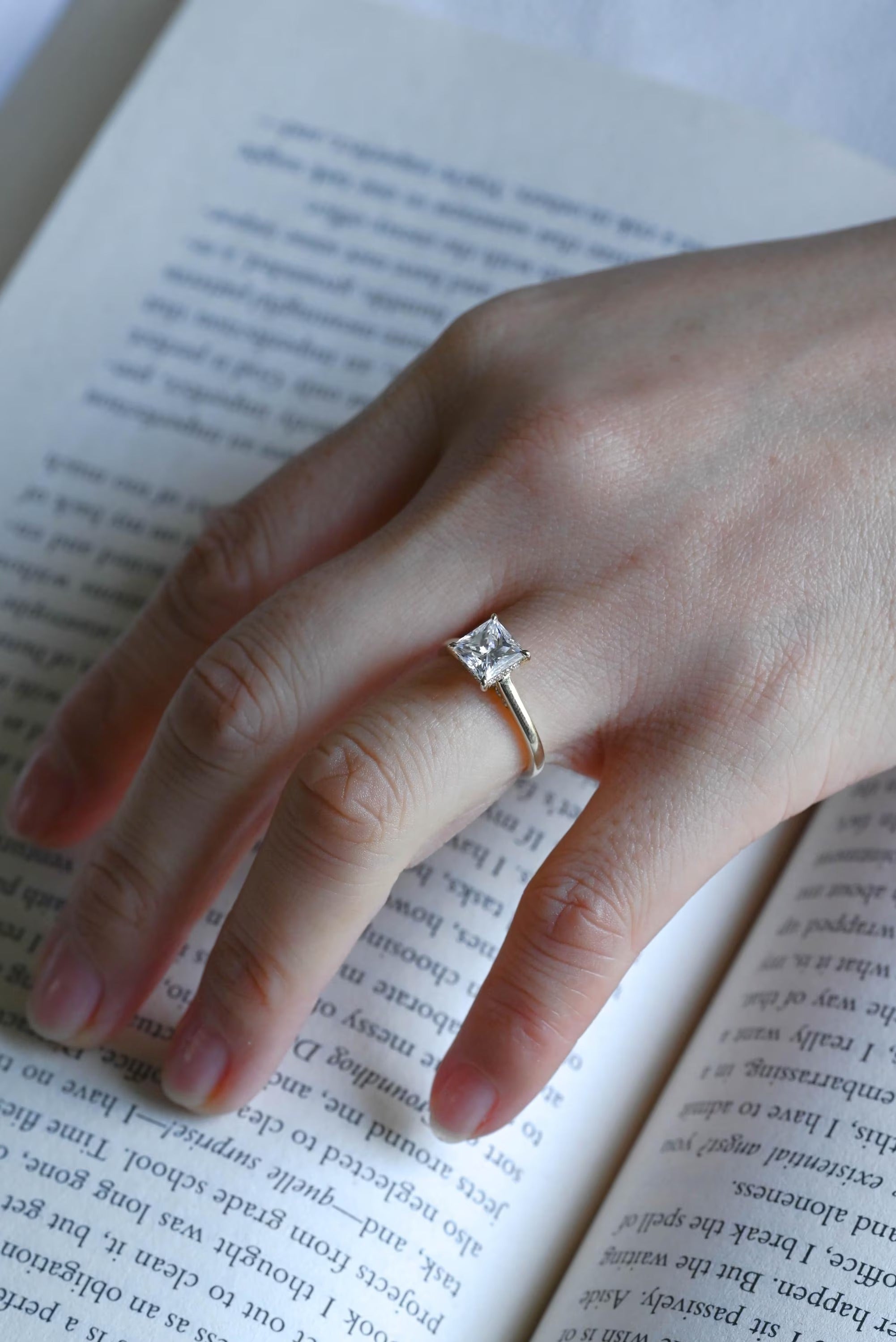Solid Gold Princess Cut Moissanite Engagement Ring, Promise Ring