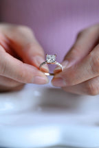 Solid Gold Princess Cut Moissanite Engagement Ring, Anniversary Gift for Her