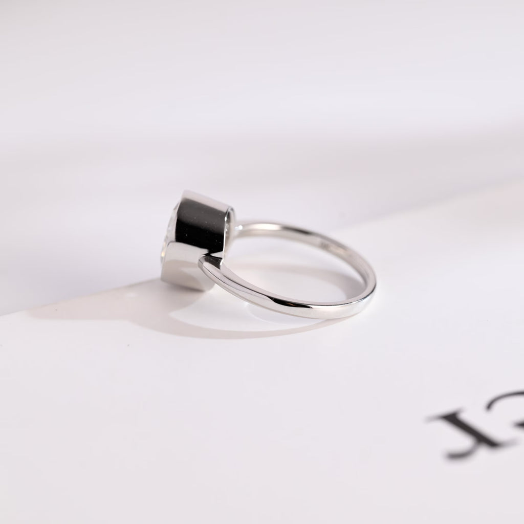 Solid Gold Oval Cut Crushed Ice Moissanite Engagement Ring with Bezel