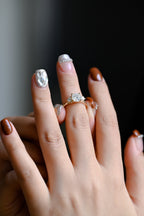 Solid Gold Three Stone Ring, Round Cut Moissanite Engagement Ring