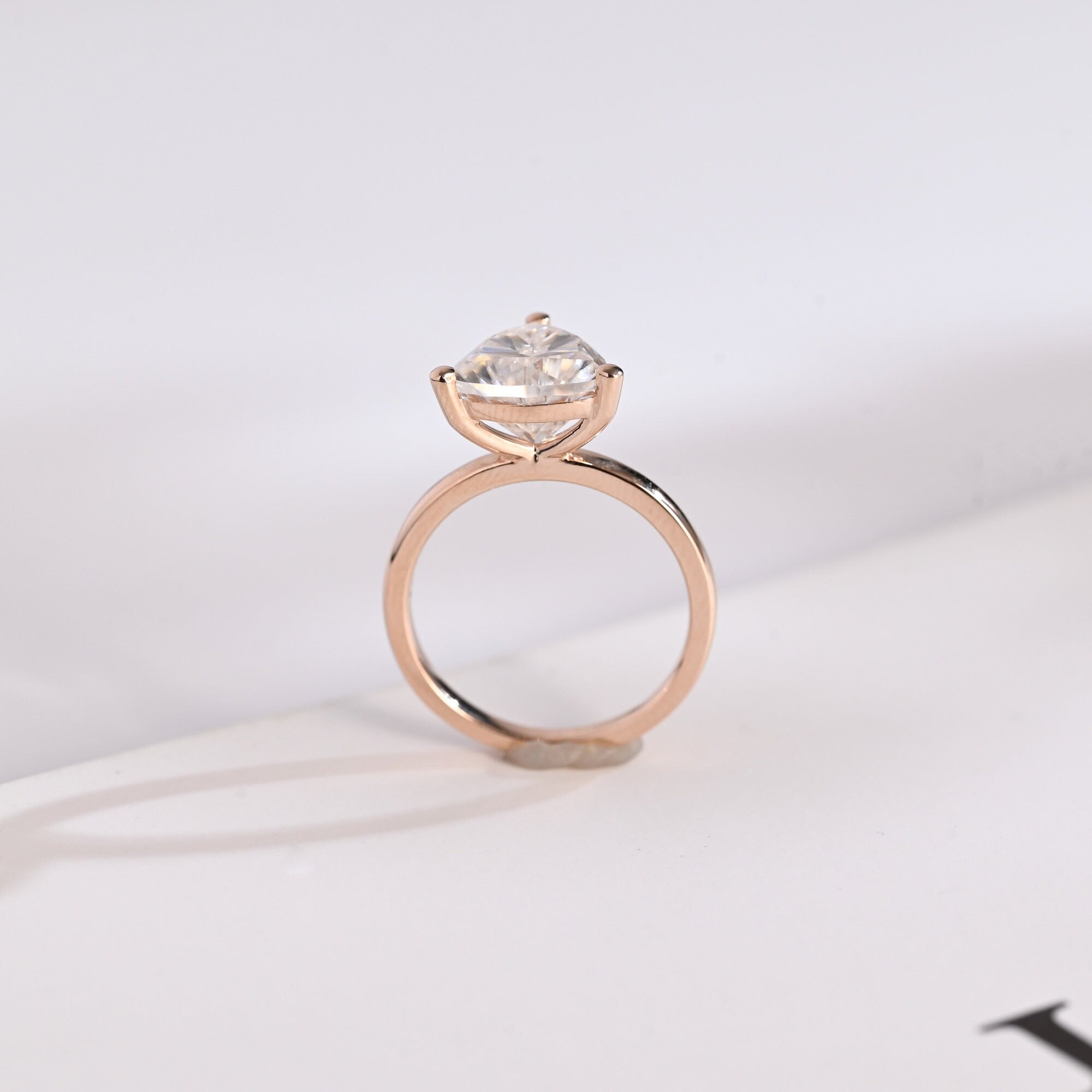 Solid Gold Minimalist Trillion Cut Moissanite Engagement Ring, Proposal Ring Secondary image