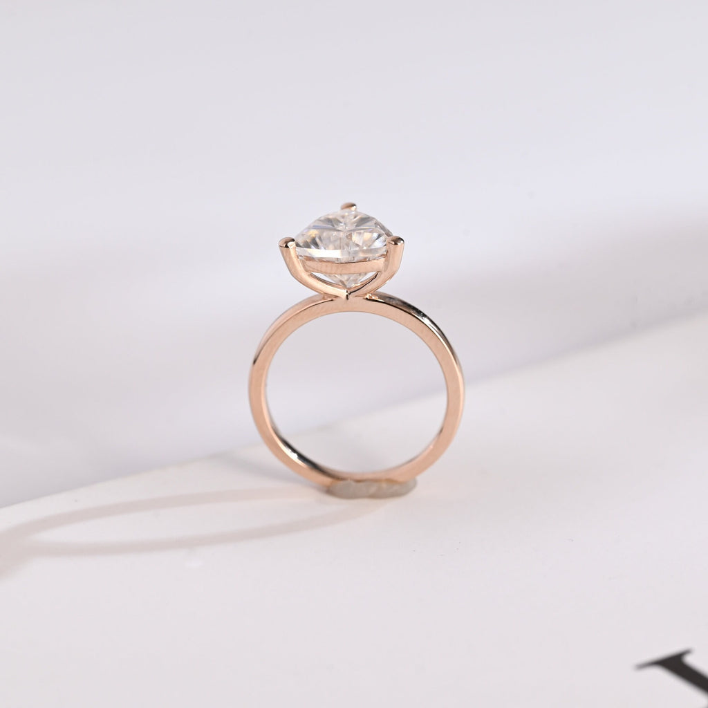 Solid Gold Minimalist Trillion Cut Moissanite Engagement Ring, Proposal Ring