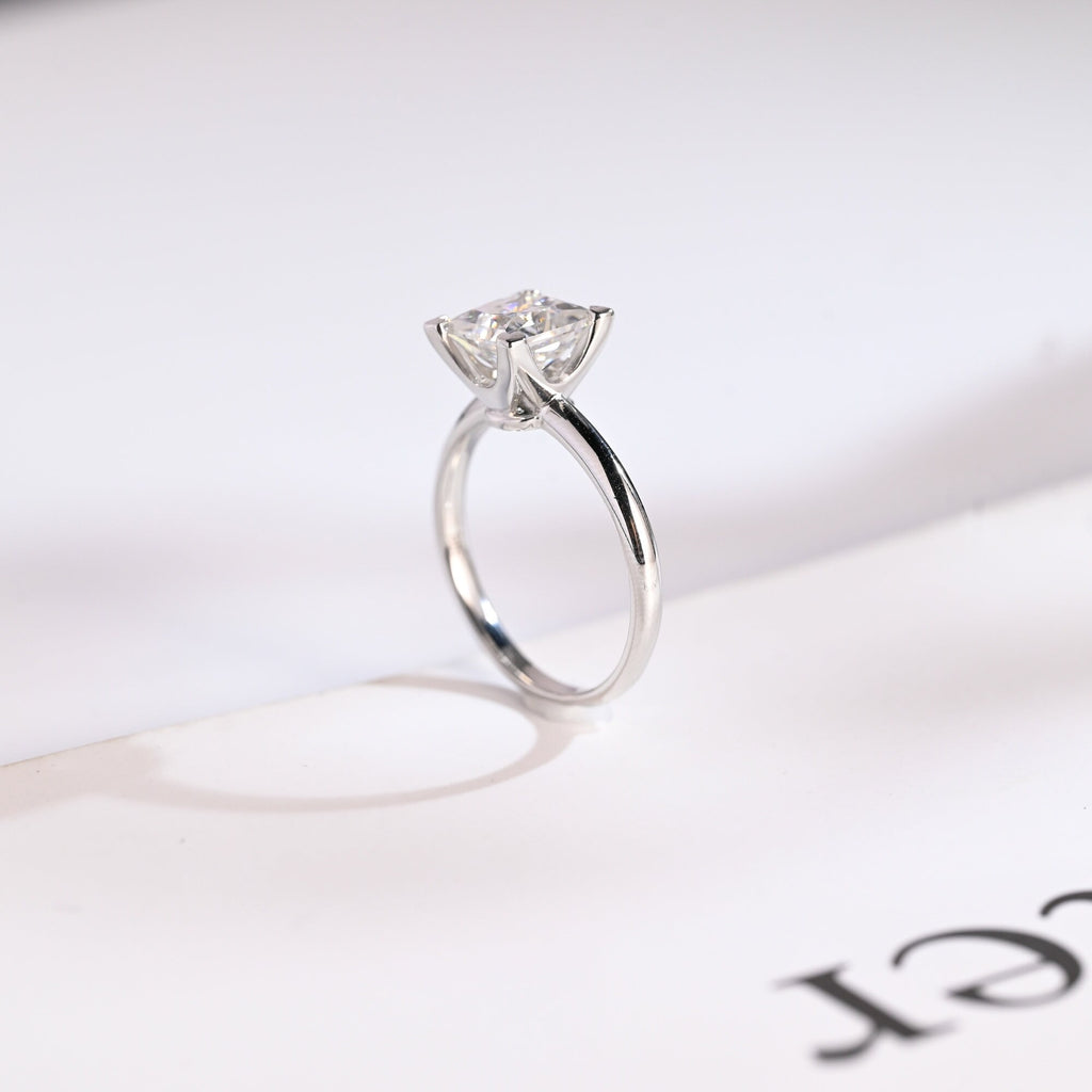 Solid Gold Princess Cut Moissanite Engagement Ring, Art Deco Ring