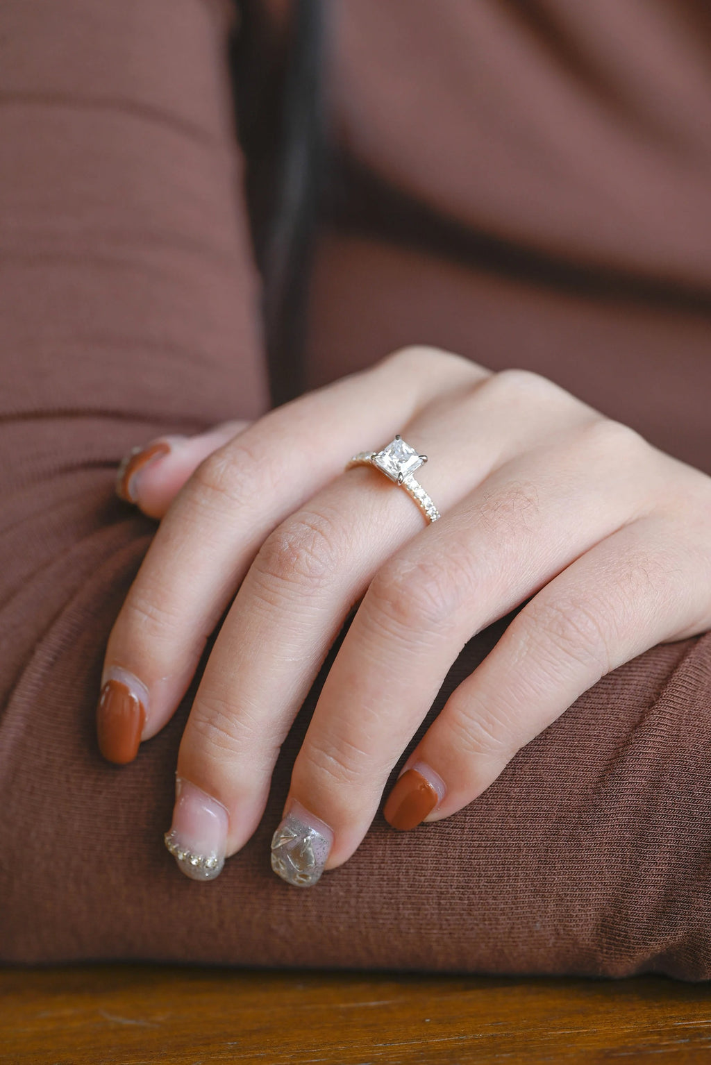 Solid Gold Two Tone Princess Cut Moissanite Engagement Ring, Anniversary Gift for Her