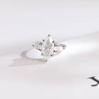 Solid Gold Marquise Cut Moissanite Engagement Ring, Three Stone Ring