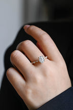 Solid Gold Oval Moissanite Engagement Ring with Marquise Moissanite Accent