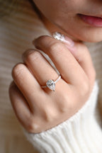 Solid Gold Pear Cut Moissanite Engagement Ring, Half Pave Proposal Ring