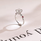 Solid Gold Round Moissanite Engagement Ring, Aquamarine & Ruby Side Stone Ring