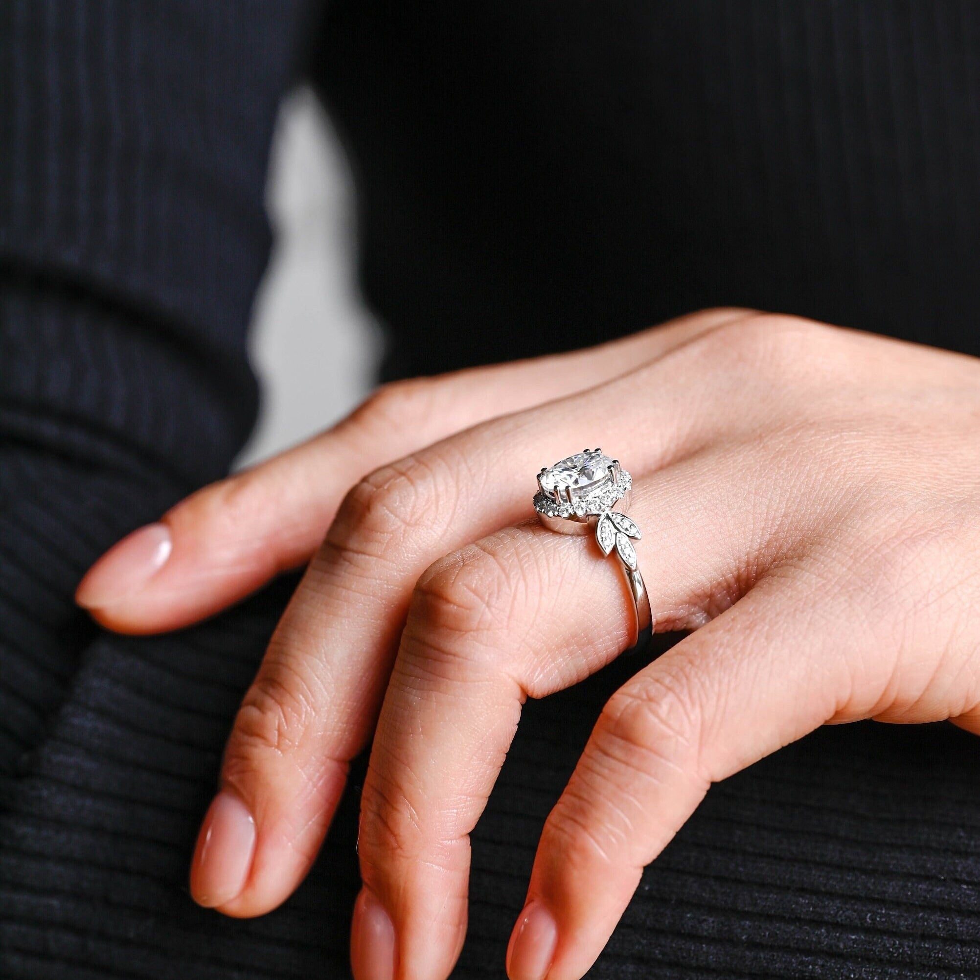 Solid Gold Oval Cut Moissanite Engagement Ring, Wedding Ring