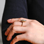 Solid Gold Marquise Moissanite Engagement Ring, Vintage Bezel Ring