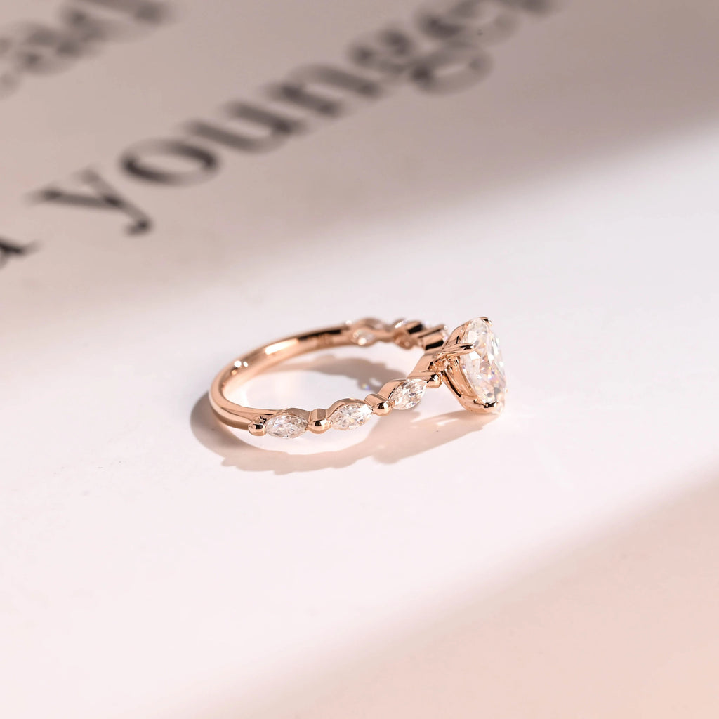 Solid Gold Pear Cut Moissanite Engagement Ring, Half Pave Proposal Ring