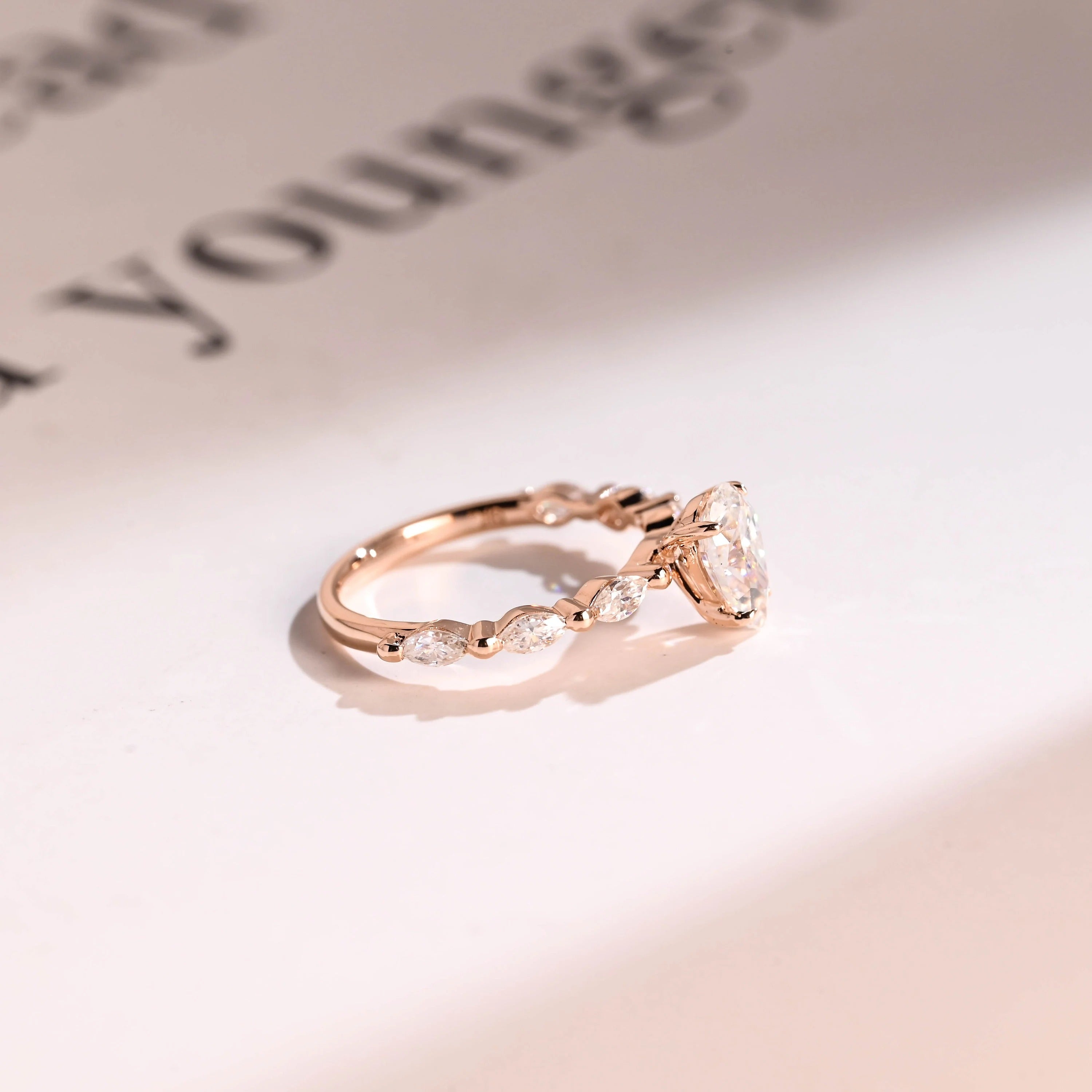 Solid Gold Pear Cut Moissanite Engagement Ring, Half Pave Proposal Ring