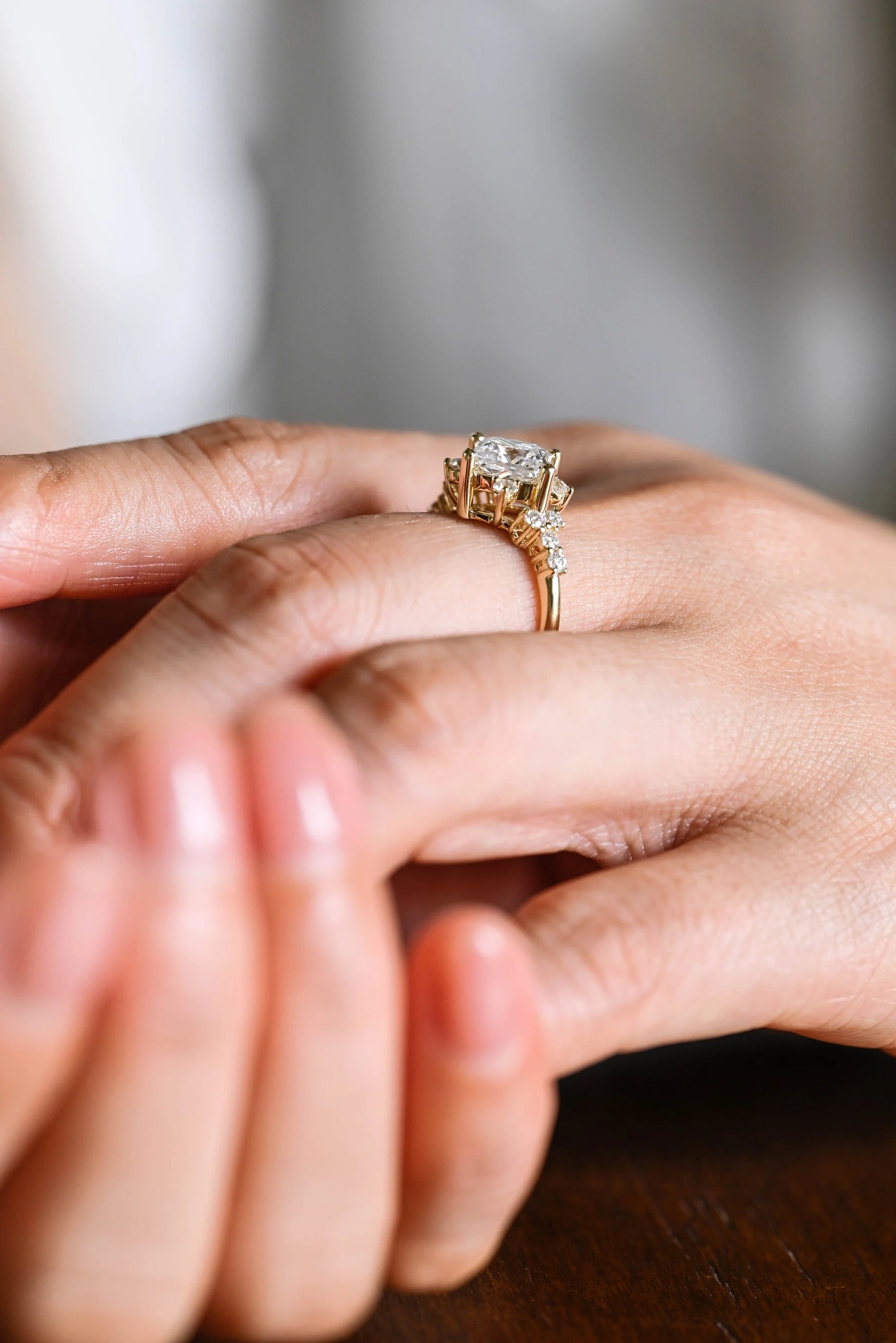 Solid Gold Princess Cut Moissanite Engagement Ring, Custom-Made Ring Available