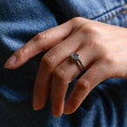 Solid Gold Pear Cut Moissanite Engagement Ring, Double Band Ring
