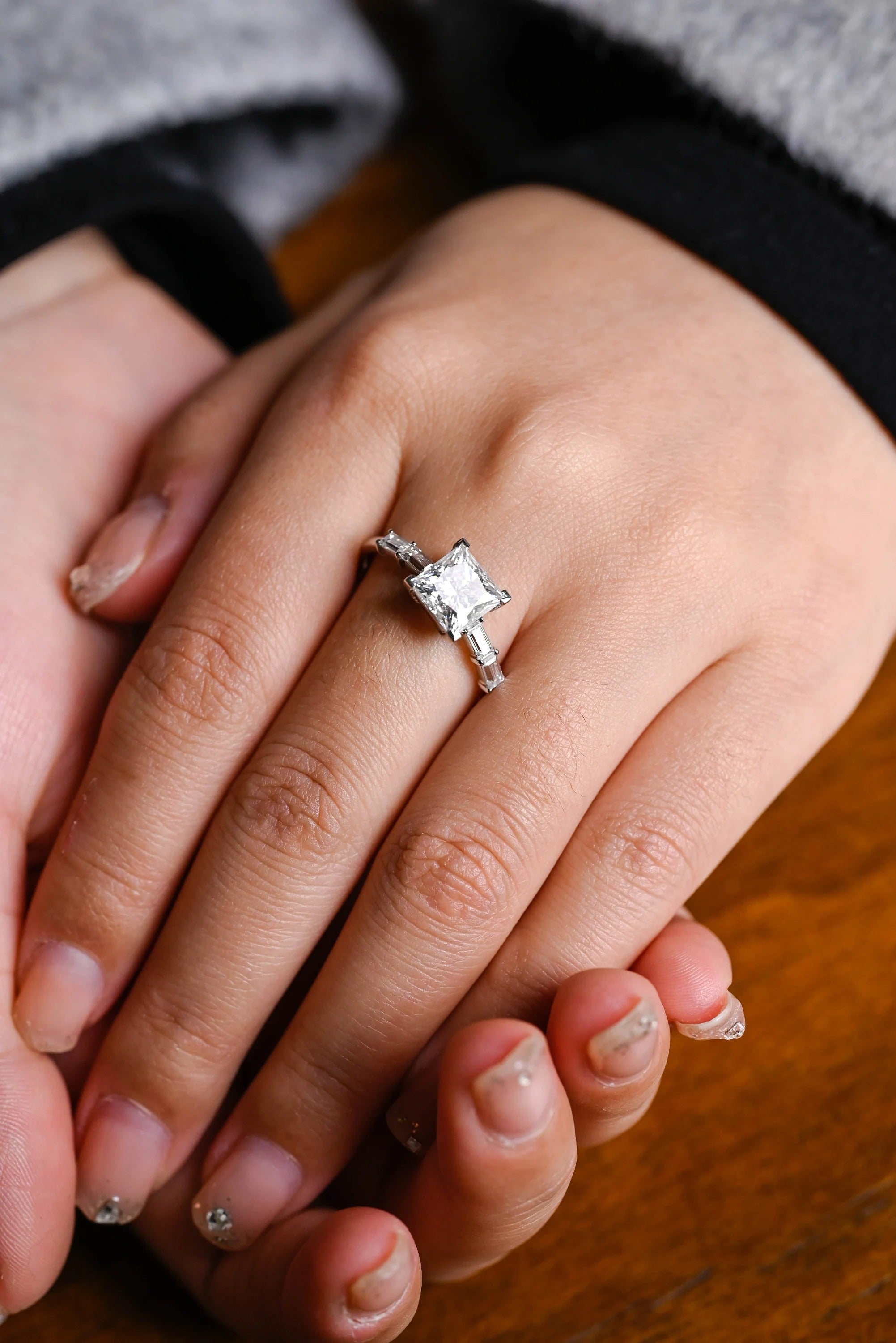 Solid Gold Princess Cut Moissanite Engagement Ring, Dainty Promise Ring