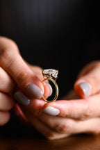 Solid Gold Emerald Cut Moissanite Engagement Ring With Trillion Accent, Three Stone Ring