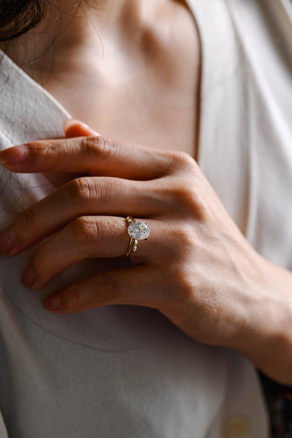 Solid Gold Oval Moissanite Engagement Ring, Bypss Proposal Ring