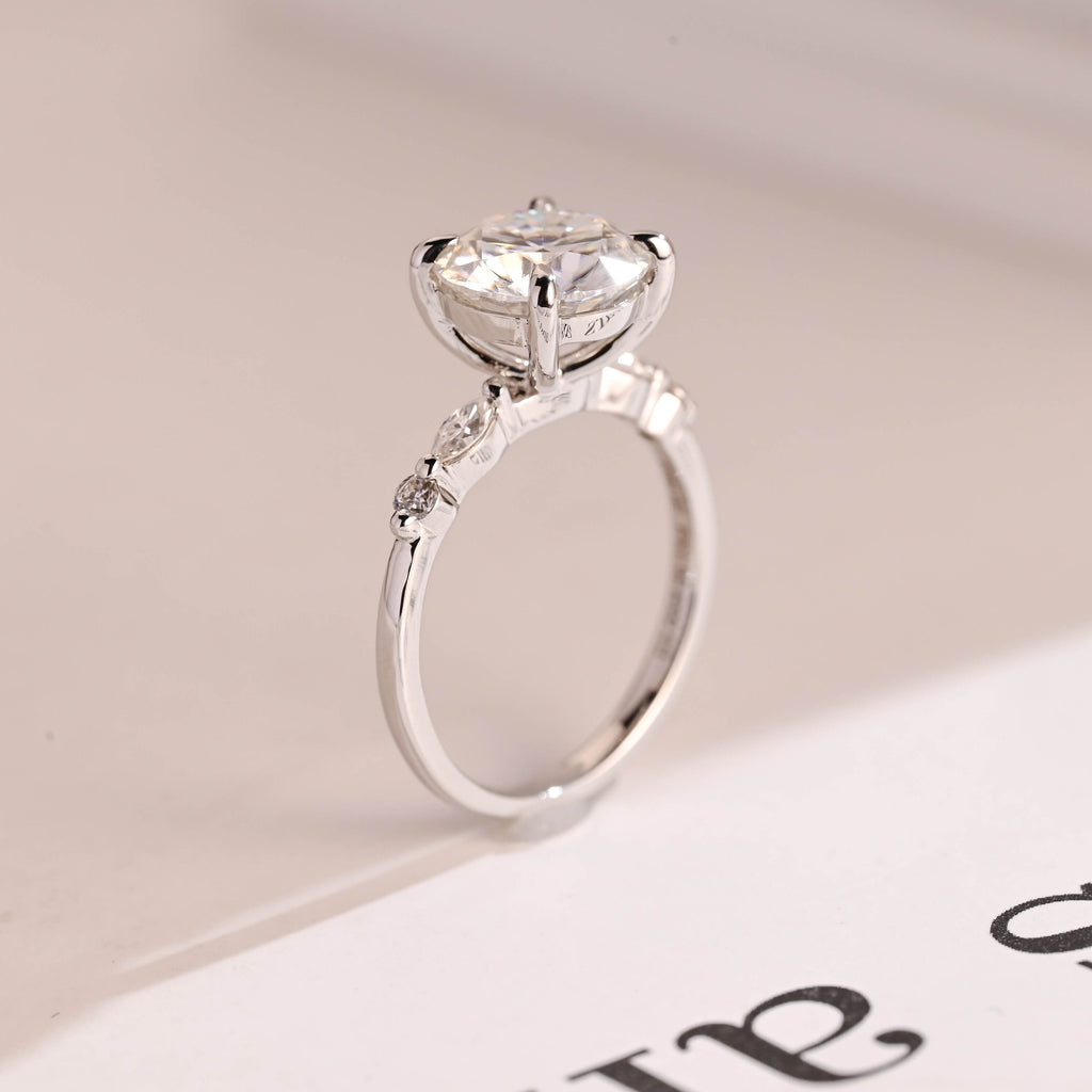 Solid Gold Round Moissanite Engagement Ring, Promise Ring for Her