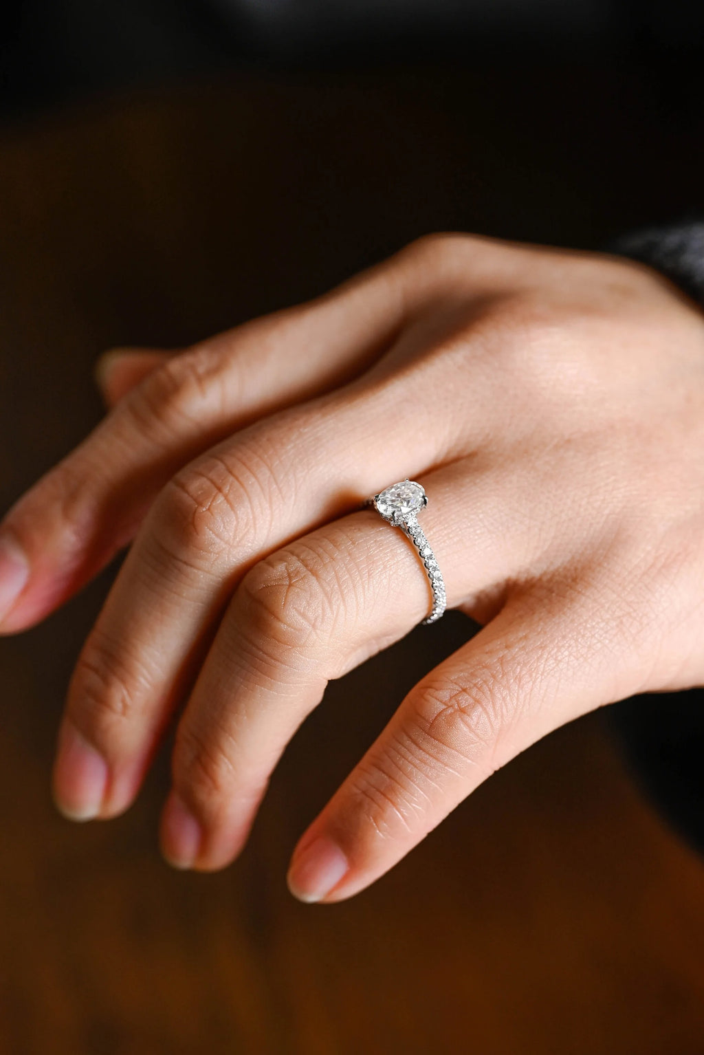 Solid Gold Oval Cut Moissanite Engagement Ring, Proposal Ring