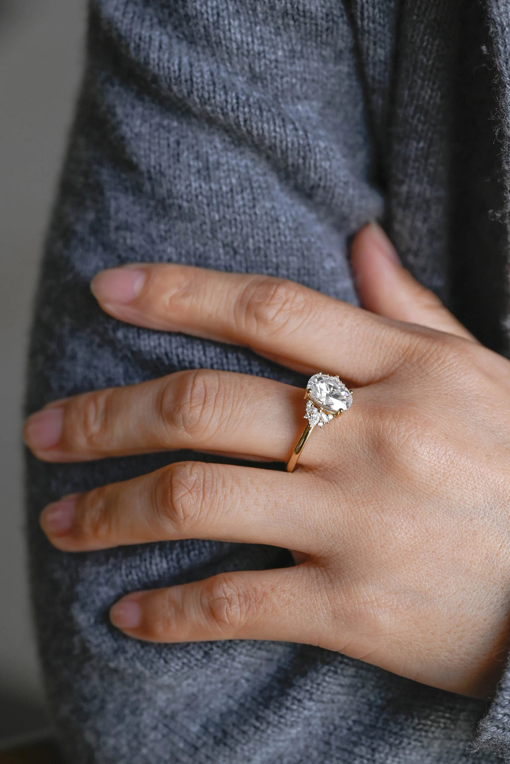 Solid Gold Oval Cut Moissanite Engagement Ring, Anniversary Gift for Women