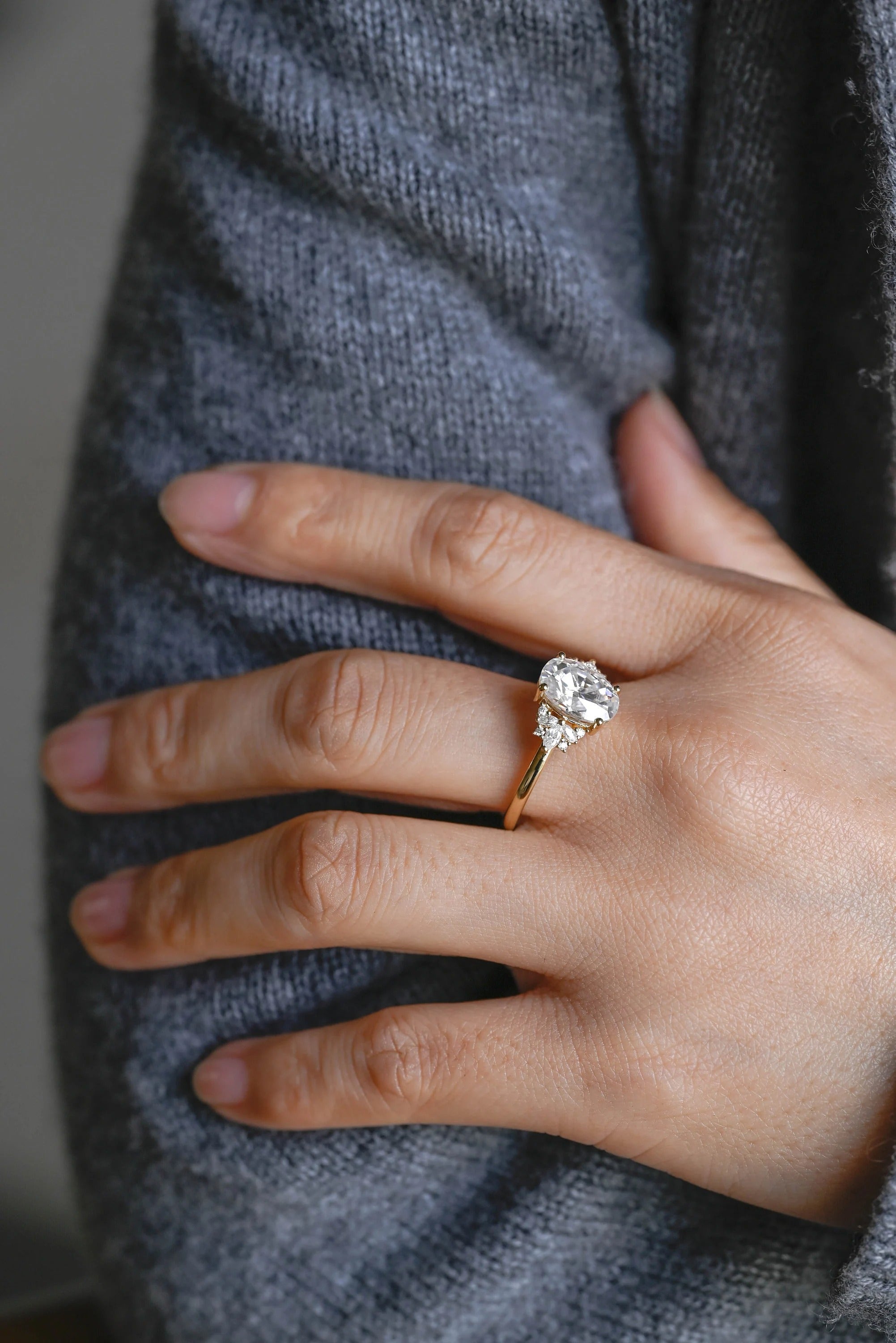Solid Gold Oval Cut Moissanite Engagement Ring, Anniversary Gift for Women