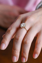 Solid Gold Sunflower Round Moissanite Engagement Ring, Dainty Promise Ring