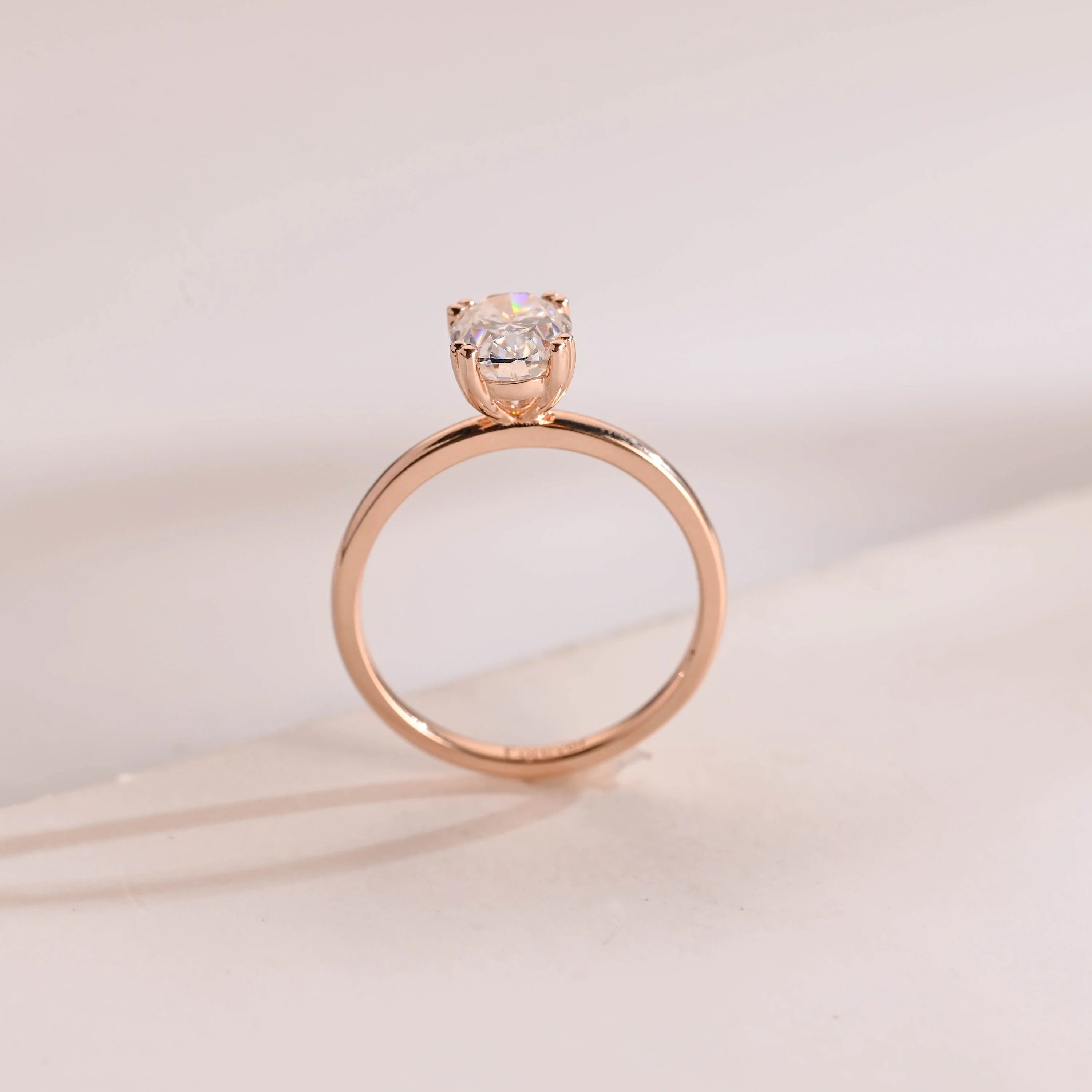 Solid Gold Double Prongs Oval Moissanite Engagement Ring, Promise Ring