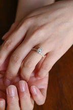Solid Gold Oval Moissanite Engagement Ring, Hidden Halo Proposal Ring
