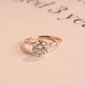 Solid Gold Floral Pave Round Moissanite Engagement Ring, Anniversary Gift for Her