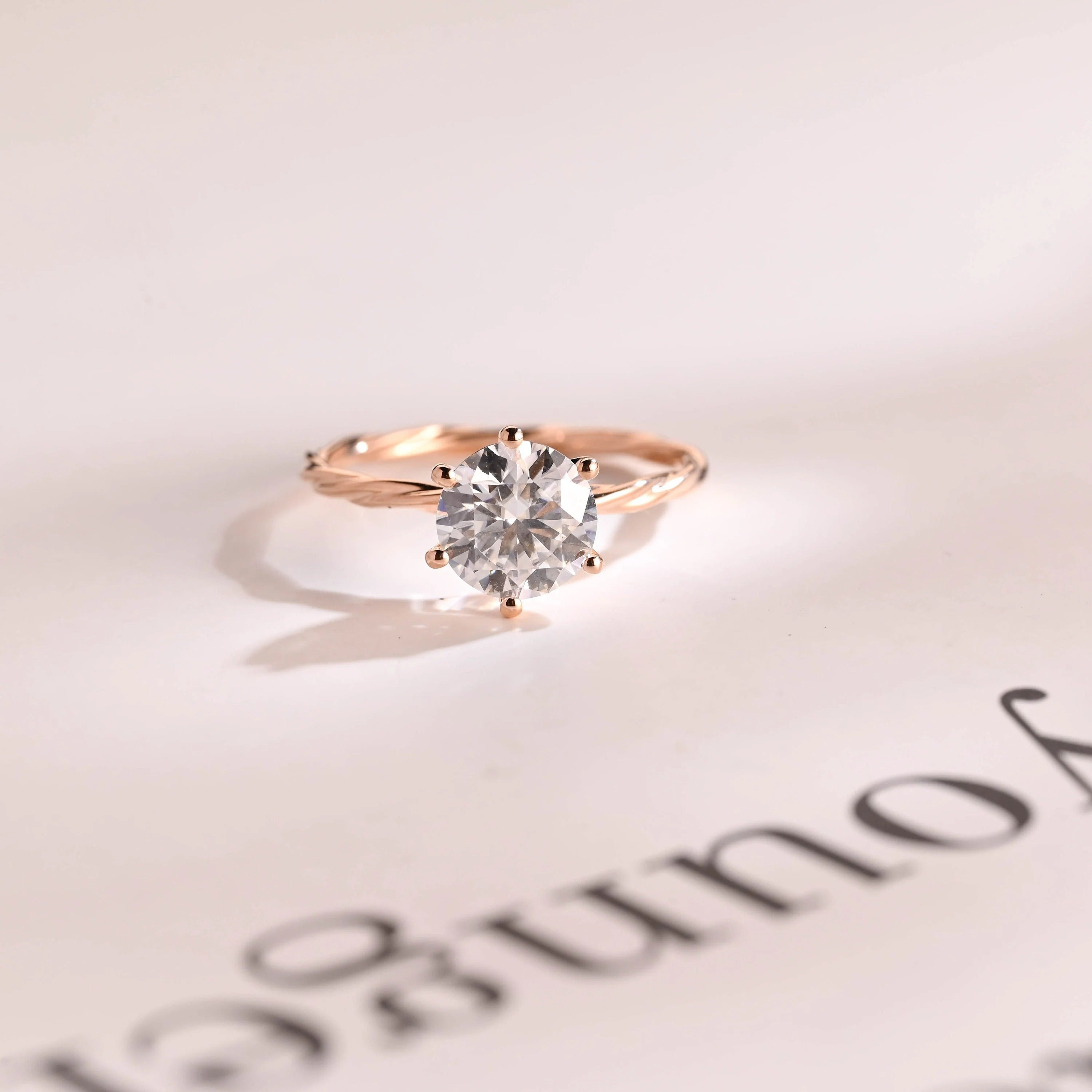 Solid Gold Moissanite Engagement Ring, Twisted Rope Band Main image