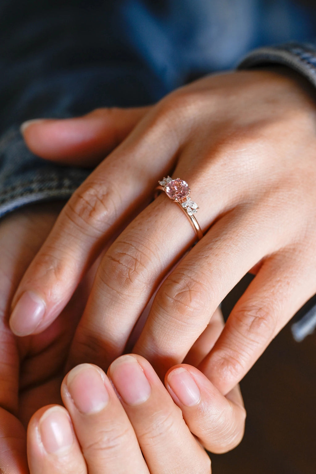 Solid Gold Round Cut Pink Sapphire Engagement Ring, Promise Ring