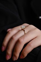 Solid Gold Pear Moissanite Engagement Ring, Hidden Halo Promise Ring