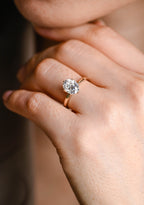 Solid Gold Minimalist Flower Oval Moissanite Engagement Ring, Promise Ring