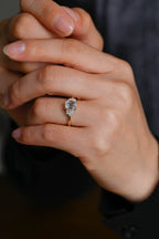 Solid Gold Emerald Cut Moissanite Engagement Ring With Trapezoid, Dainty Cluster Promise Ring