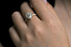 Solid Gold Pear Moissanite Engagement Ring, Half Eternity & Halo Promise/Proposal Ring