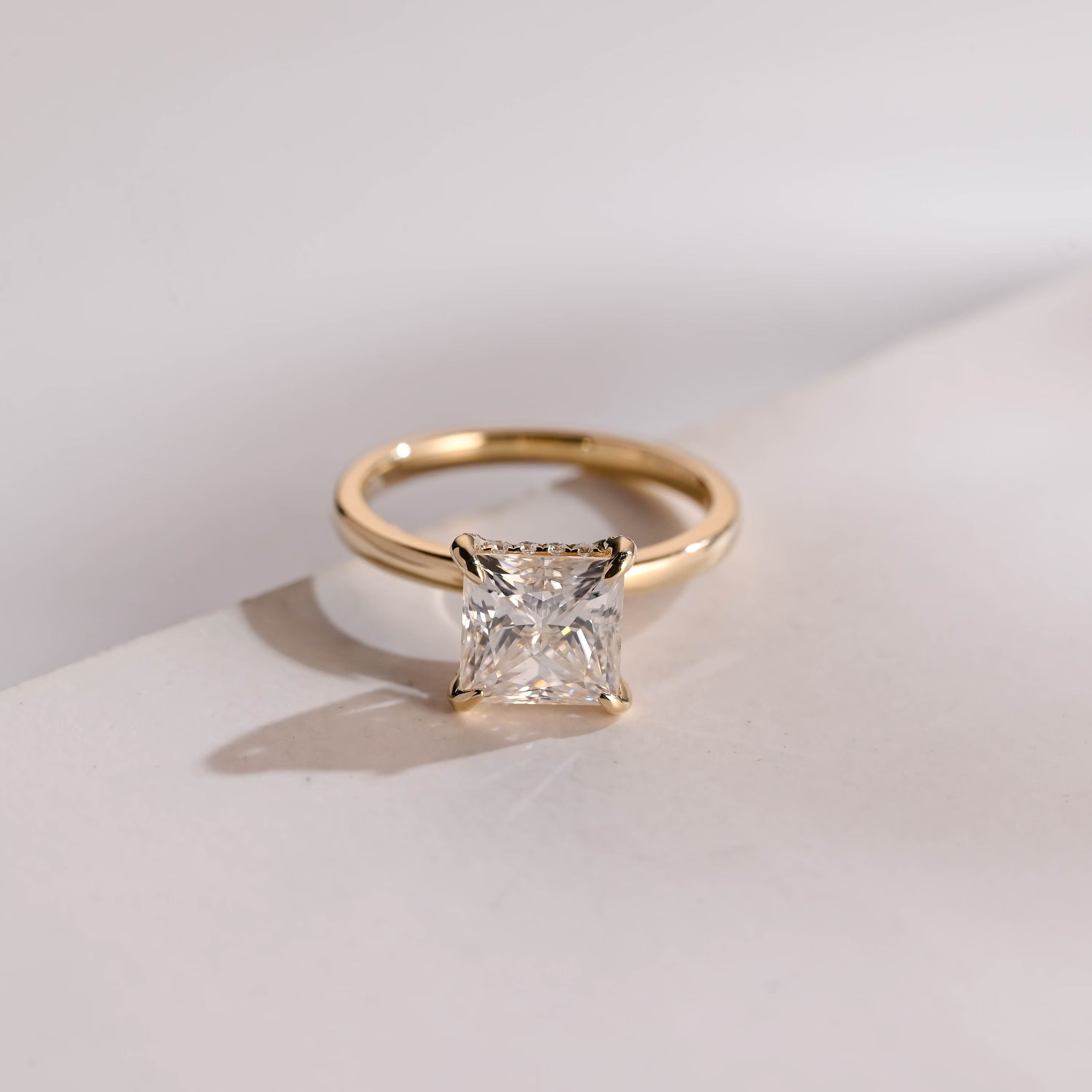 Solid Gold Princess Moissanite Engagement Ring, Proposal Ring Main image