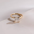 Solid Gold Princess Moissanite Engagement Ring, Proposal Ring