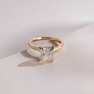 Solid Gold Princess Moissanite Engagement Ring, Proposal Ring