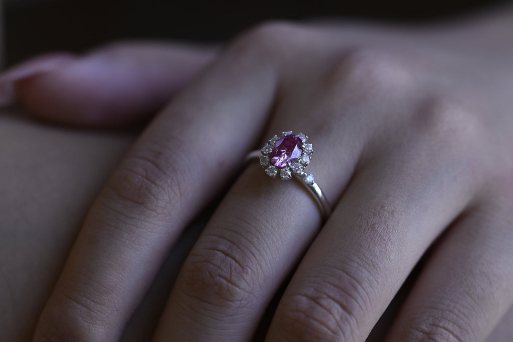 Solid Gold Oval Cut Moissanite Purple Sapphire Engagement Ring