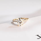 Solid Gold Oval Moissanite Engagement Ring, Half Pave Promise Ring