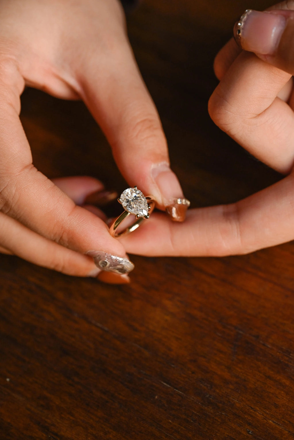 Solid Gold Minimalist Pear Moissanite Engagement Ring