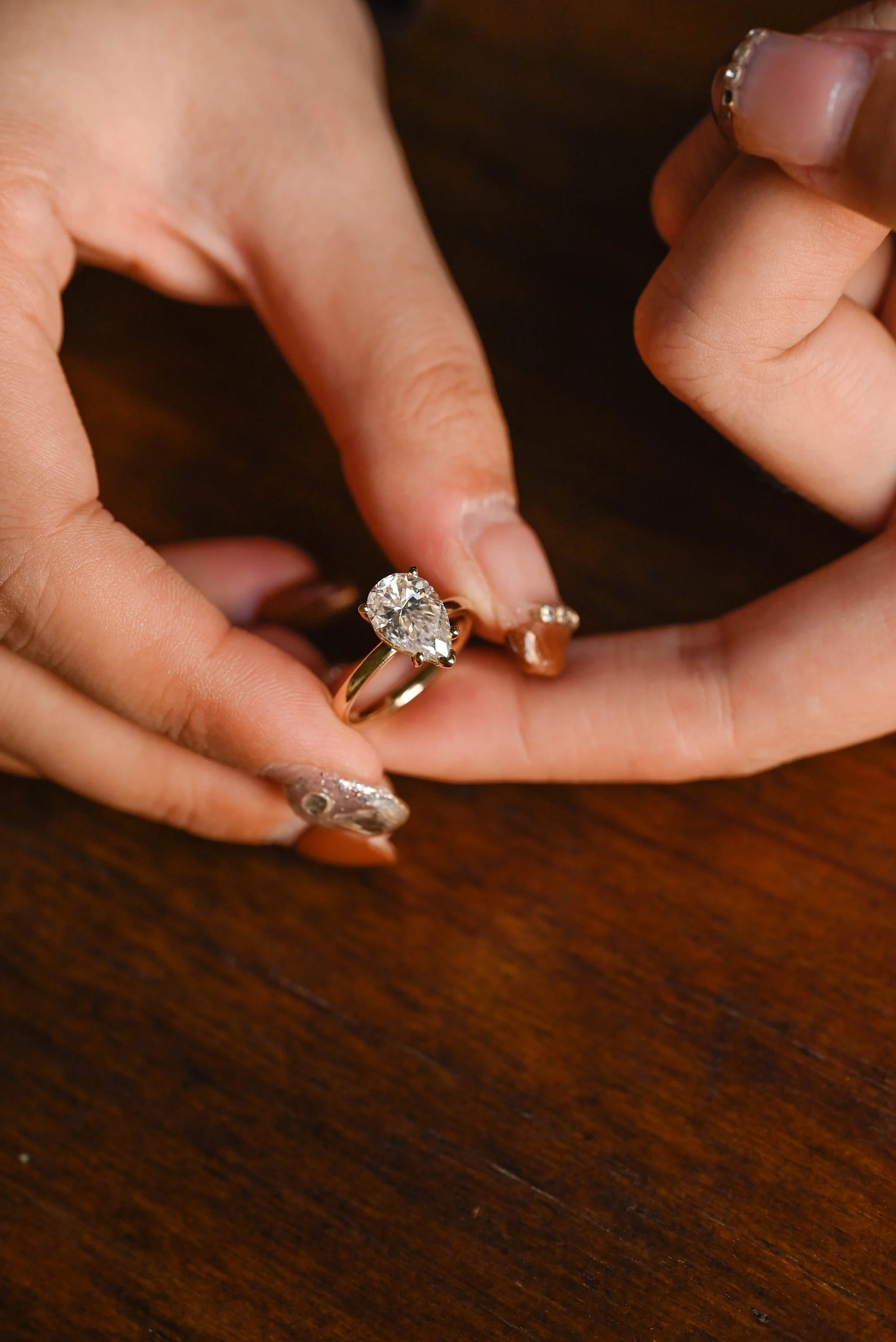 Solid Gold Minimalist Pear Moissanite Engagement Ring