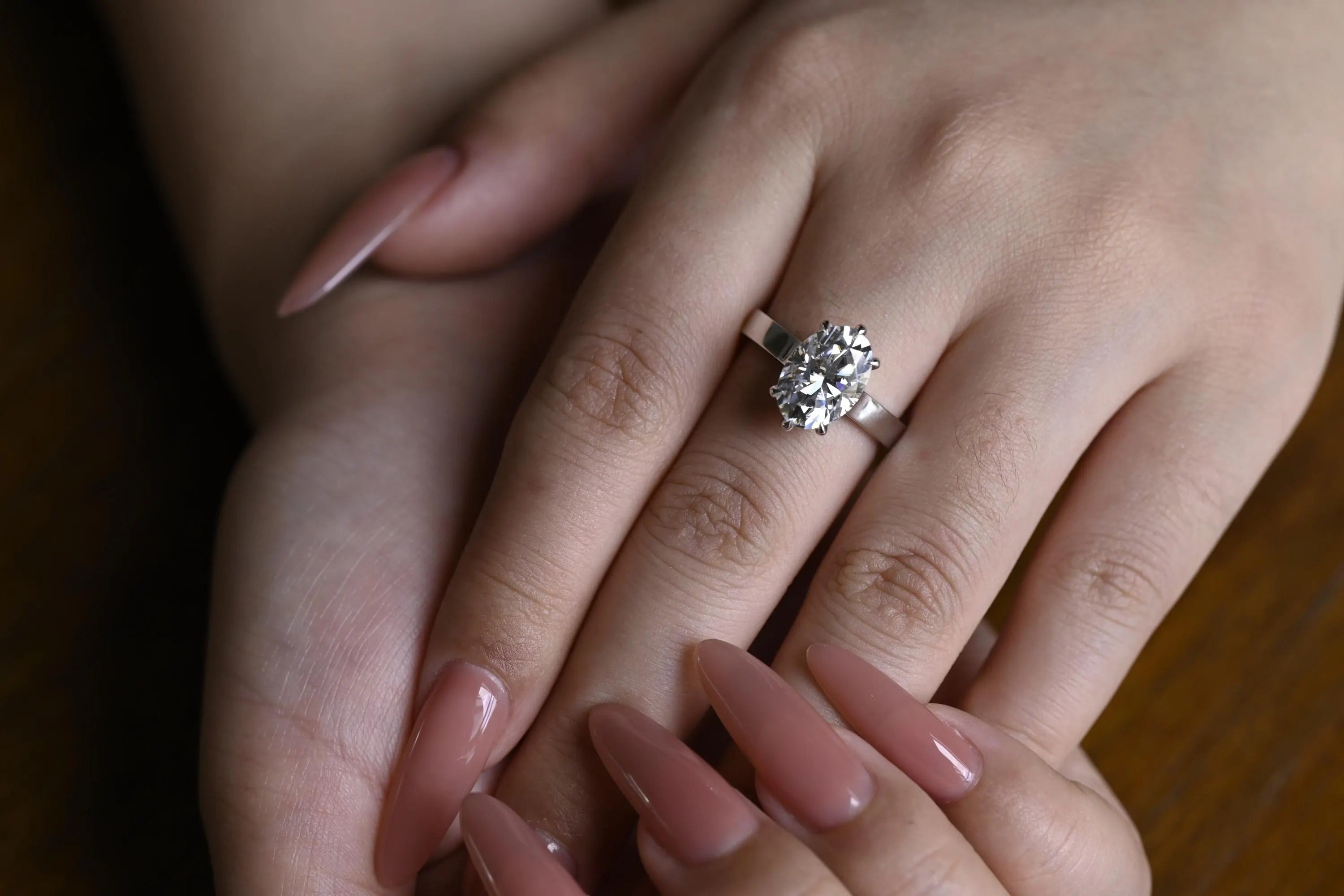 Solid Gold 3mm Band Oval Moissanite Engagement Ring, Promise Ring