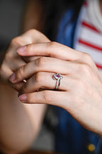 Solid Gold Pear Cut Purple Lab Grown Sapphire Engagement Ring, Split Shank Promise Ring