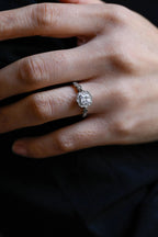Solid Gold Princess Cut Moissanite Engagement Ring, Beaded Halo Proposal Ring