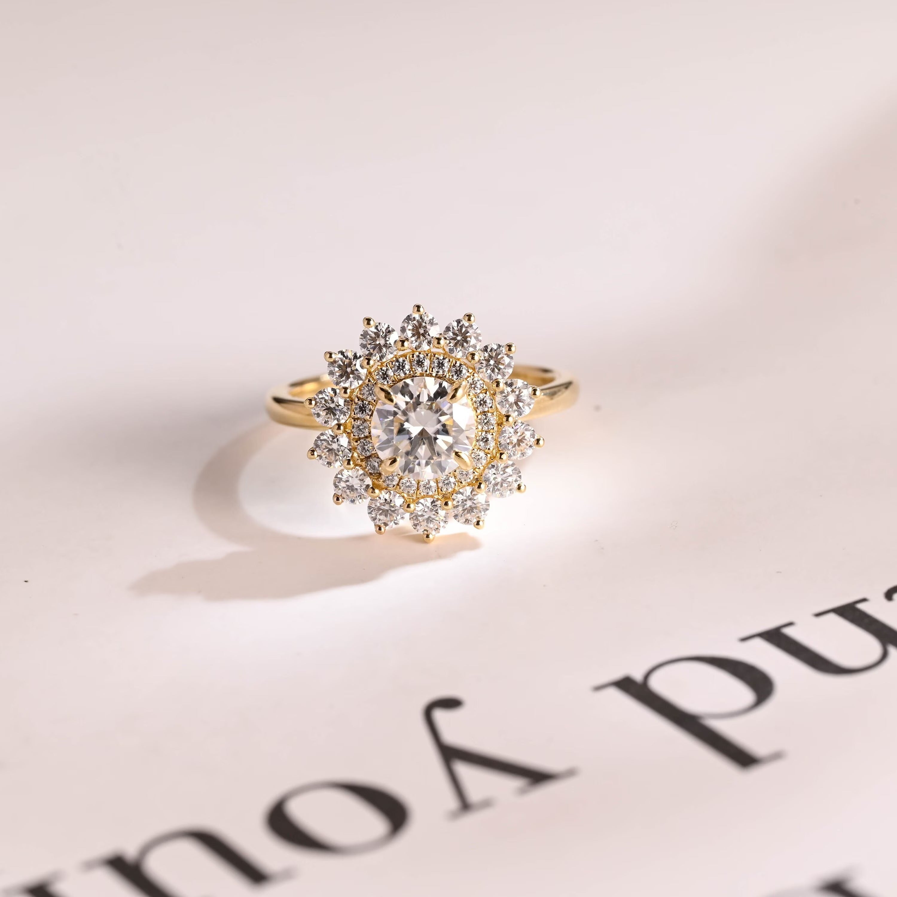 Solid Gold Round Cut Moissanite Engagement Ring, Promise Ring Main image