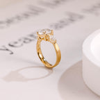 Solid Gold 3mm Width Three Stone Round Cut Moissanite Engagement Ring with Pear Accent